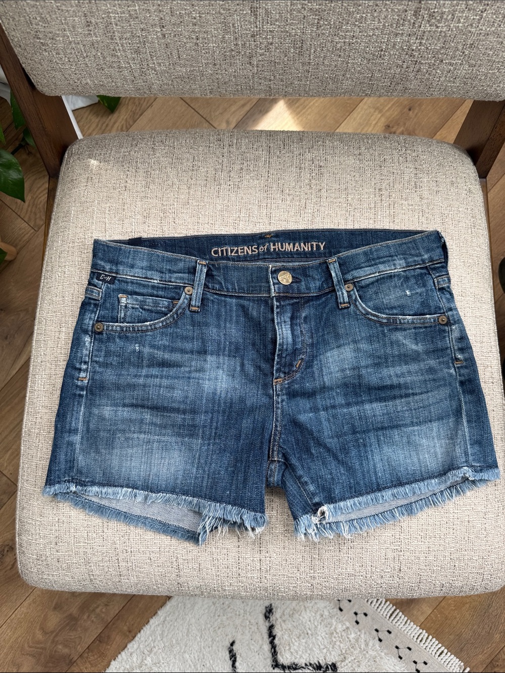 Citizens of Humanity Medium Blue Frayed Hem Denim Shorts